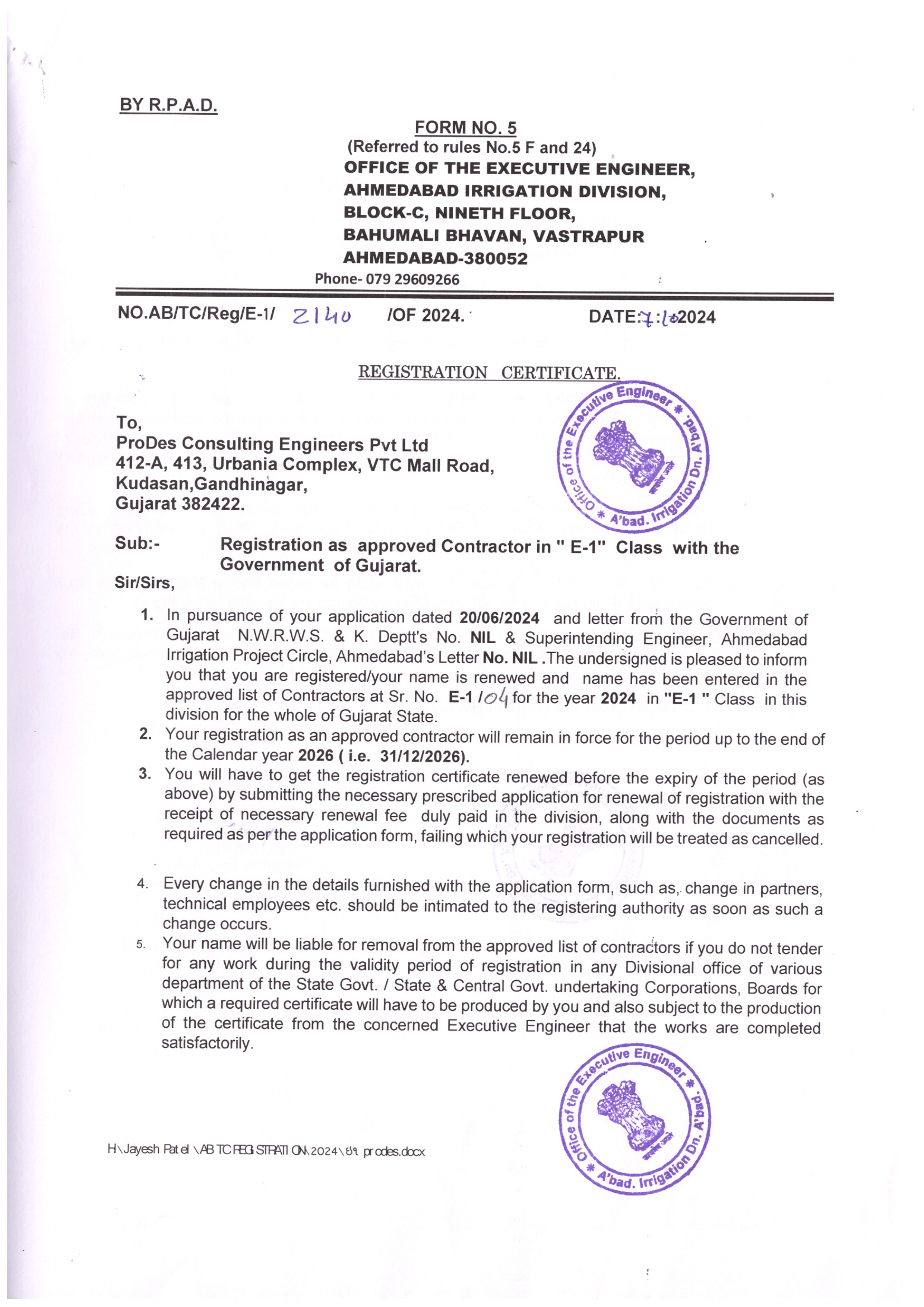 Electrical Contract Certifiacte